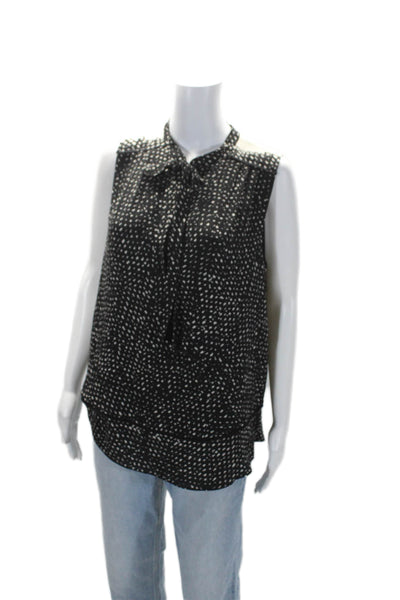 Proenza Schouler Womens Silk Spotted V-Neck Sleeveless Tied Blouse Black Size 6