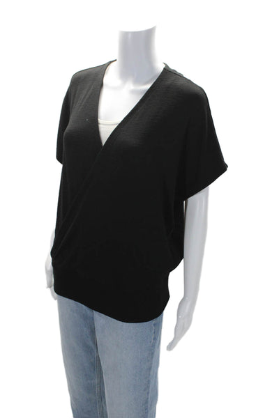 Rag & Bone Womens V-Neck Short Sleeve Pullover Draped Blouse Black Size L