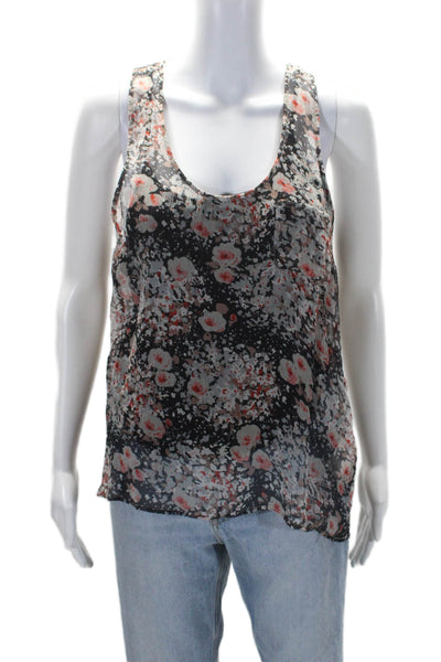 Joie Womens Cotton Sleeveless Sheer Layered Floral Tank Top Black Size M