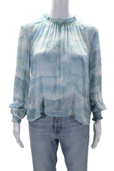 Bella Dahl Womens Long Sleeve Tie Die Elastic Neck Blouse Blue Size S