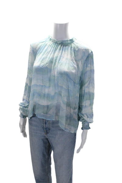 Bella Dahl Womens Long Sleeve Tie Die Elastic Neck Blouse Blue Size S