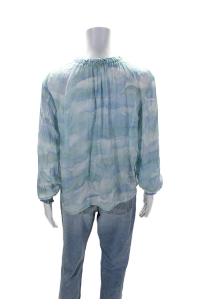 Bella Dahl Womens Long Sleeve Tie Die Elastic Neck Blouse Blue Size S