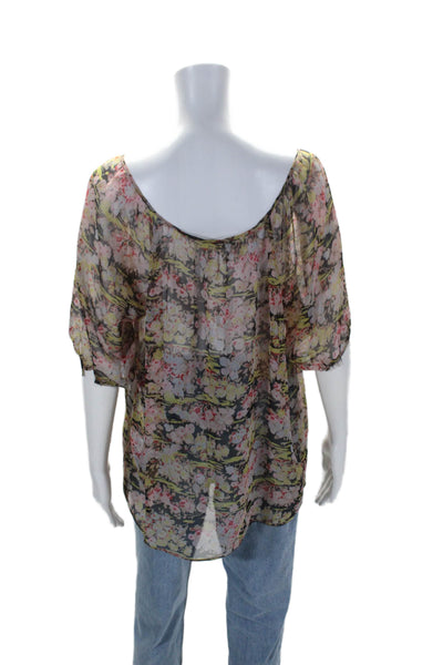 Joie Womens Silk Short Sleeve Floral Print Scoop Neck Blouse Pink Size S
