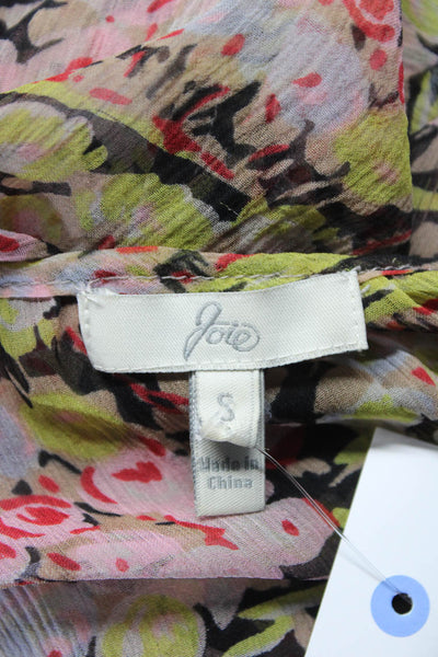 Joie Womens Silk Short Sleeve Floral Print Scoop Neck Blouse Pink Size S