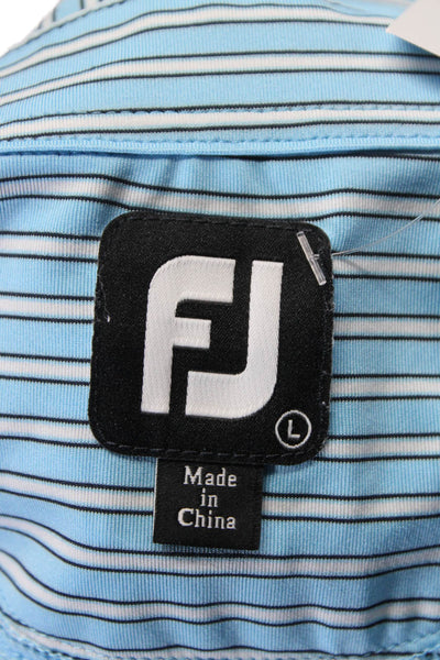 FJ Mens Collar Button Short Sleeve Stripped Basic Polo Shirt Blue Size L