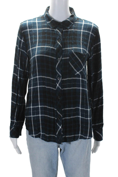 Rails Womens Plaid Long Sleeves Button Down Shirt Twilight Blue Black Size Small