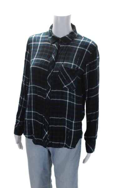 Rails Womens Plaid Long Sleeves Button Down Shirt Twilight Blue Black Size Small