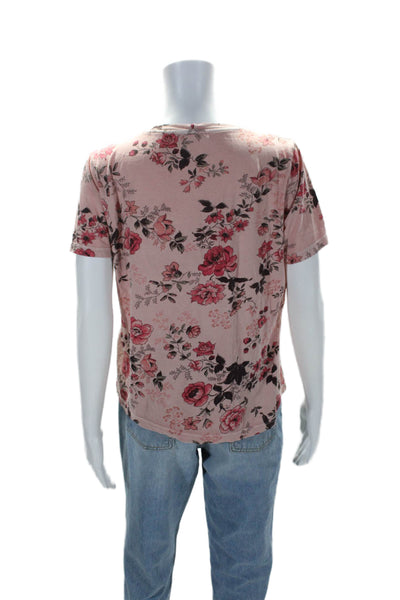 Maje Womens Floral Print Short Sleeves Pullover Tee Shirt Pink Cotton Size 1