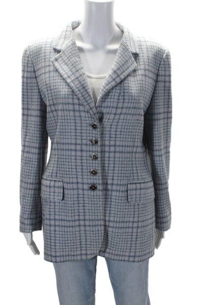 Escada Womens Plaid Button Down Long Sleeves Jacket Blue Pink Size EUR 40