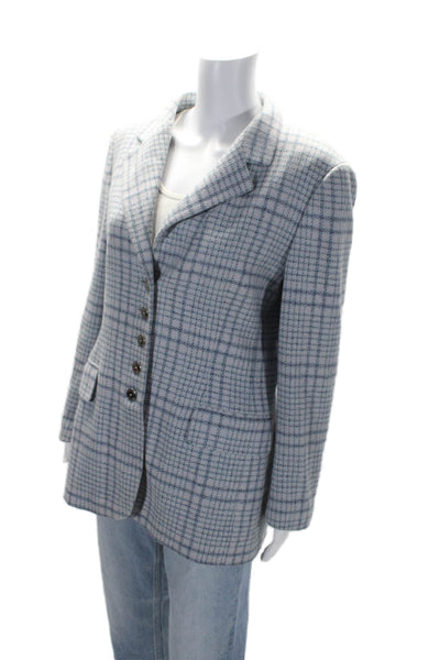 Escada Womens Plaid Button Down Long Sleeves Jacket Blue Pink Size EUR 40