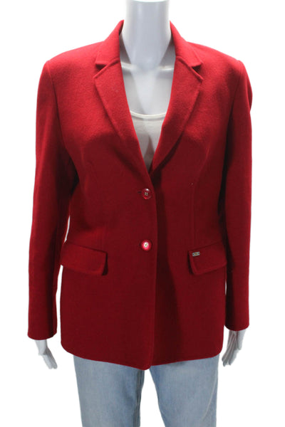 Escada Womens Button Down Long Sleeves Jacket Red Wool Blend Size EUR 38