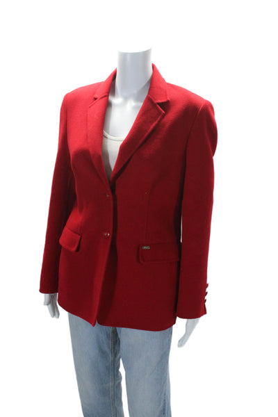 Escada Womens Button Down Long Sleeves Jacket Red Wool Blend Size EUR 38