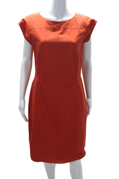 Derek Lam Womens Short Sleeves Knee Length Sheath Dress Orange Cotton Size 10