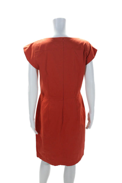 Derek Lam Womens Short Sleeves Knee Length Sheath Dress Orange Cotton Size 10