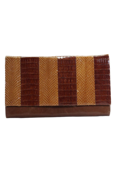 Andrea Pfister Couture Womens Snakeskin Alligator Skin Clutch Handbag Brown