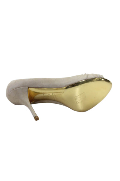 Miu Miu Womens Suede Open Toe Slim Heel Pumps Natural Beige Size 37.5 7.5