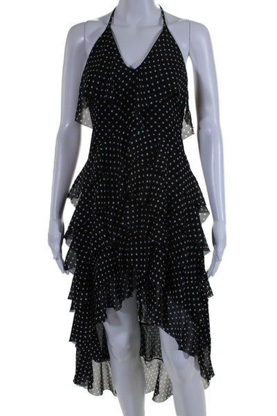 Alice + Olivia Womens Polka Dotted Sleeveless Layered Ruffled Dress Black Size 0