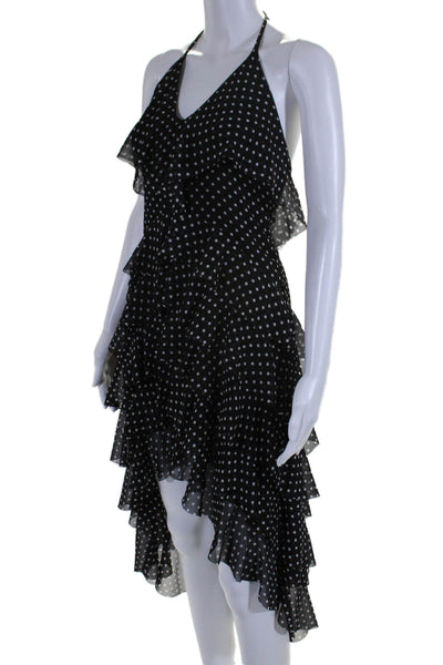 Alice + Olivia Womens Polka Dotted Sleeveless Layered Ruffled Dress Black Size 0