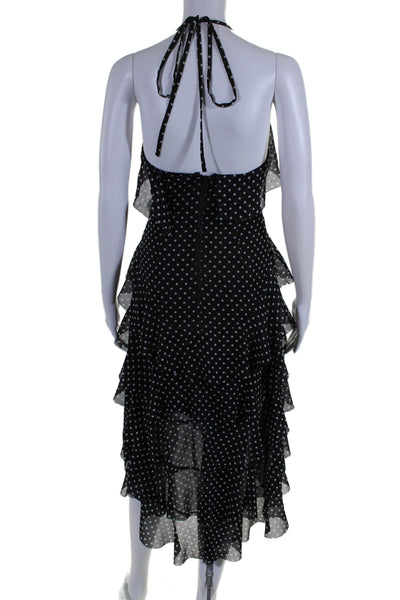 Alice + Olivia Womens Polka Dotted Sleeveless Layered Ruffled Dress Black Size 0