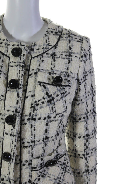 Milly Of New York Womens Tweed Button Down Jacket White Black Wool Size 4