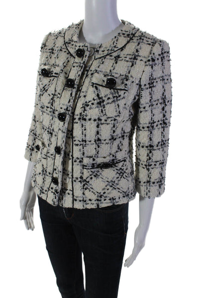 Milly Of New York Womens Tweed Button Down Jacket White Black Wool Size 4