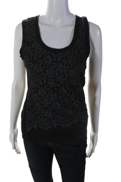 Dolce & Gabbana Womens Lace Ribbed Sleeveless Shell Sweater Gray Size EUR 40