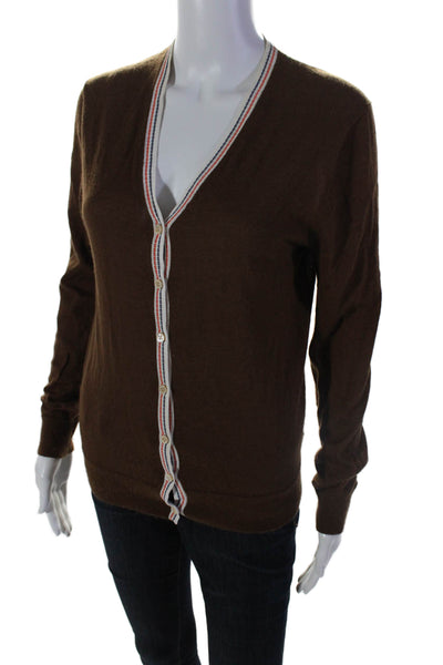 Derek Lam Womens Long Sleeves Button Down Cardigan Sweater Brown Size Small