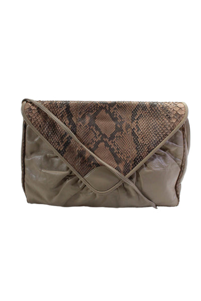 Meyers Womens Beige Brown Python Skin Envelope Clutch Shoulder Bag Handbag