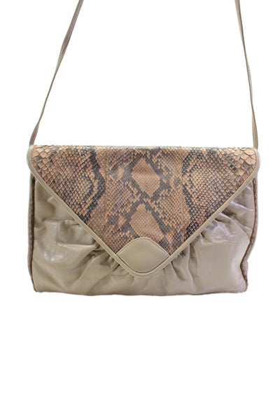 Meyers Womens Beige Brown Python Skin Envelope Clutch Shoulder Bag Handbag