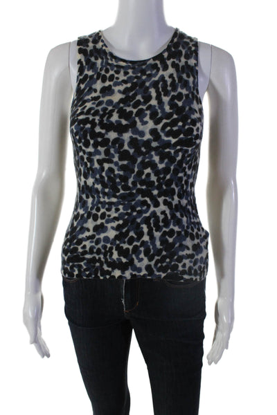 Magaschoni Women's Round Neck Sleeveless Cashmere Animal Print Tank Top Size XS