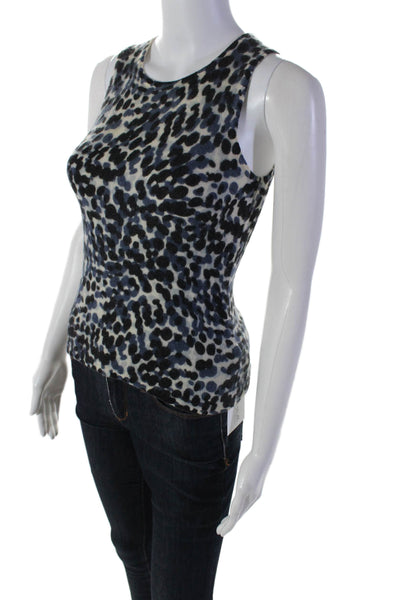 Magaschoni Women's Round Neck Sleeveless Cashmere Animal Print Tank Top Size XS