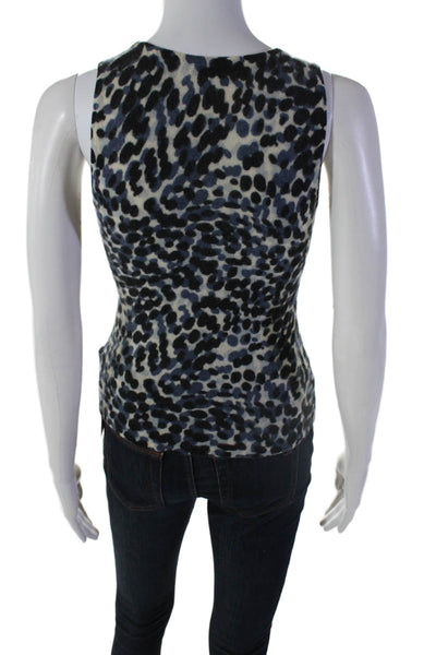 Magaschoni Women's Round Neck Sleeveless Cashmere Animal Print Tank Top Size XS