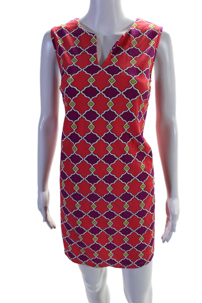 Jude Connally Womens V Neck Diamond Print Sleeveless Shift Dress Pink Size M