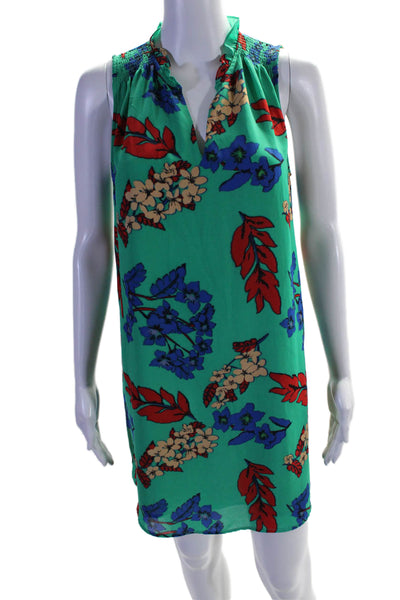 Tabitha Webb Womens V Neck Floral Print Sleeveless Shift Dress Green Size 2