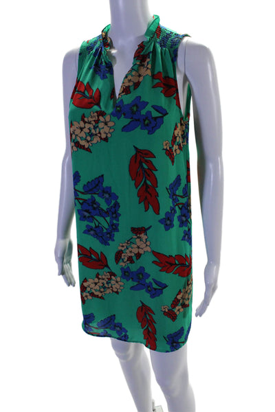 Tabitha Webb Womens V Neck Floral Print Sleeveless Shift Dress Green Size 2