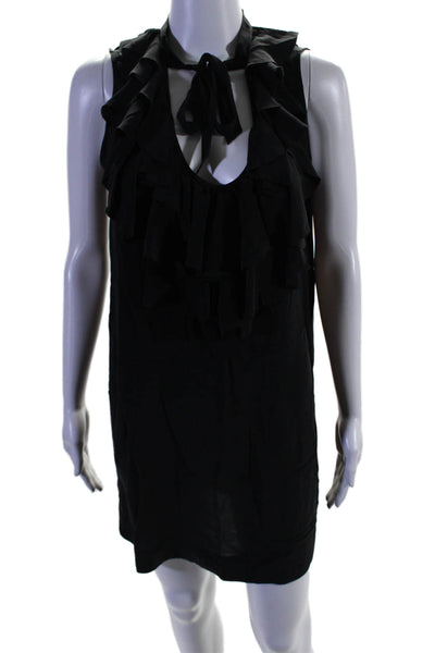 Joie Womens Silk Sleeveless V Neck Ruffle Shift Dress Black Size XS