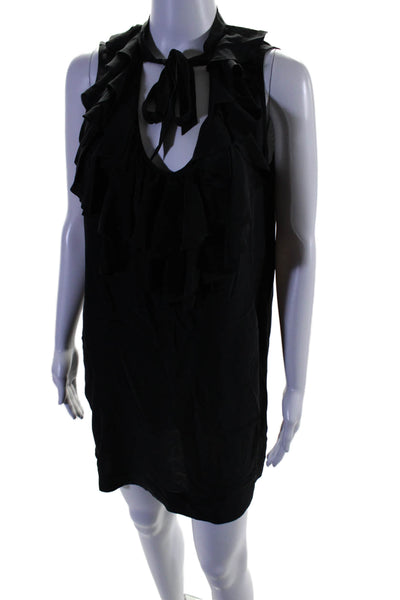 Joie Womens Silk Sleeveless V Neck Ruffle Shift Dress Black Size XS