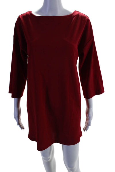 H By Halston Womens Long Sleeve Boat Neck Shift Dress Red Size XS