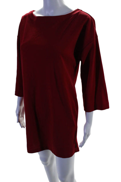 H By Halston Womens Long Sleeve Boat Neck Shift Dress Red Size XS