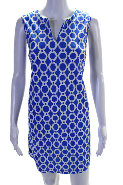 Jude Connally Womens V Neck Sleeveless Geometric Print Tunic Dress Blue Size M