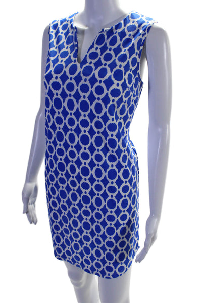 Jude Connally Womens V Neck Sleeveless Geometric Print Tunic Dress Blue Size M