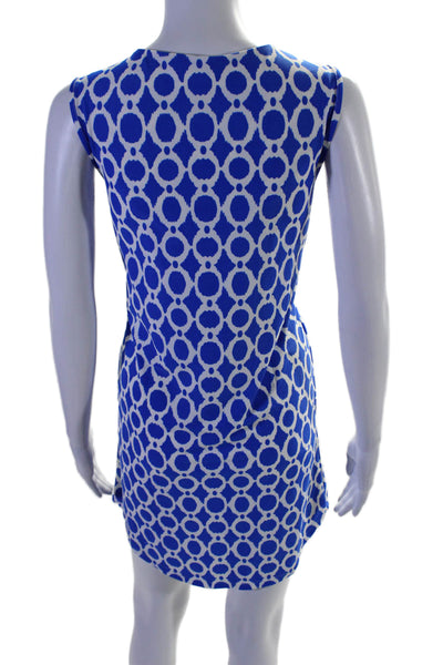 Jude Connally Womens V Neck Sleeveless Geometric Print Tunic Dress Blue Size M