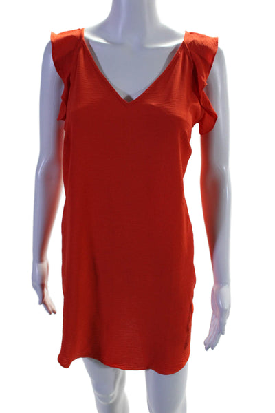 Vince Camuto Womens V Neck Sleeveless Ruffle Trim Shift Dress Coral Size 2