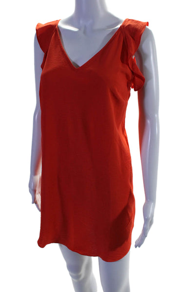 Vince Camuto Womens V Neck Sleeveless Ruffle Trim Shift Dress Coral Size 2