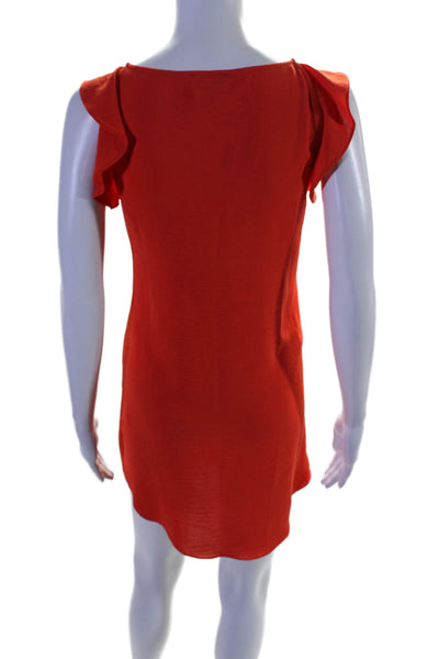 Vince Camuto Womens V Neck Sleeveless Ruffle Trim Shift Dress Coral Size 2