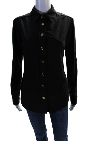 Jude Connally Womens Long Sleeve Collared Button Down Blouse Black Size M