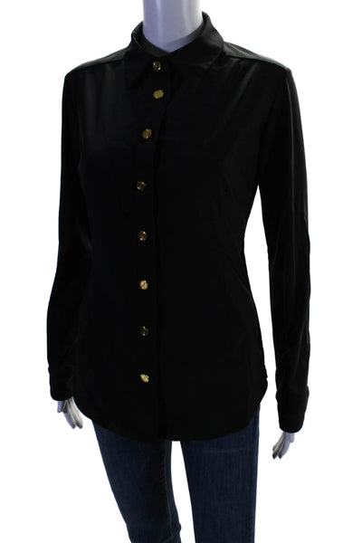 Jude Connally Womens Long Sleeve Collared Button Down Blouse Black Size M