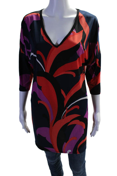 Trina Trina Turk Women V Neck Long Sleeve Abstract Print Blouse Multi Size S