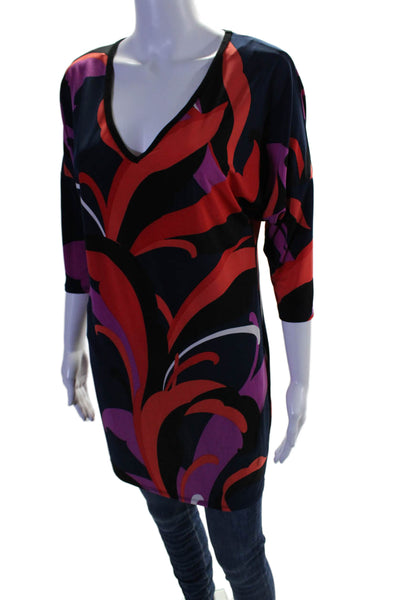 Trina Trina Turk Women V Neck Long Sleeve Abstract Print Blouse Multi Size S