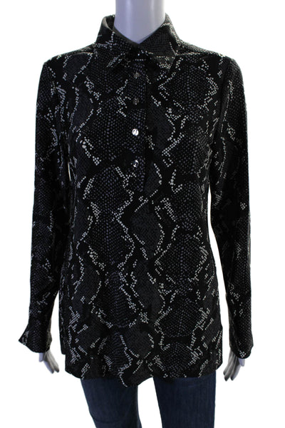 Jude Connally Womens Snakeskin Print Long Sleeve Button Up Blouse Black Size XS